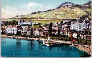 Montreux Le Port et le Quai Switzerland Buildings on Cliffs Boats Ships Postcard
