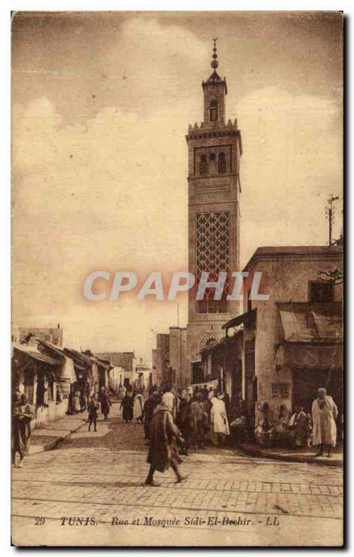 Old Postcard Tunis Street and Mosque Sidiel Beehir