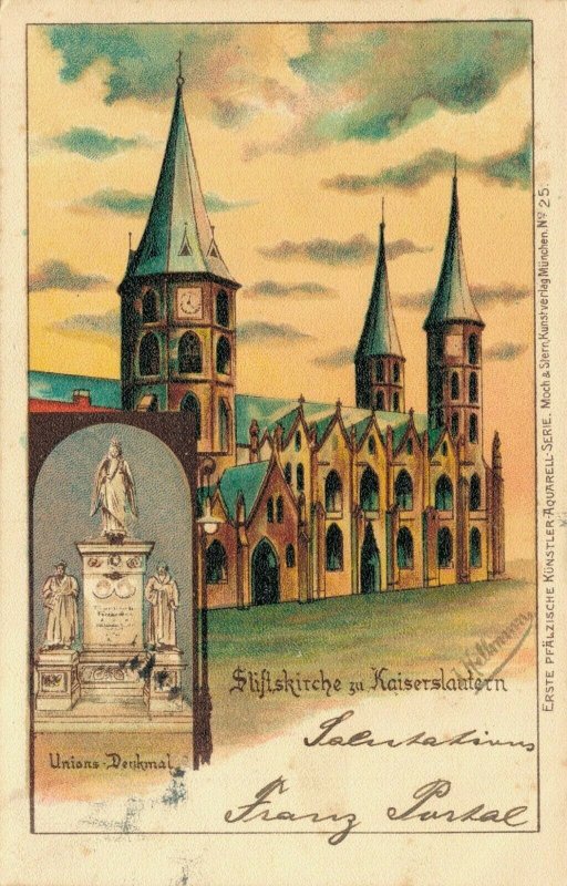 Germany Stiftskirche zu Kaiserslautern Unions Denkmal Litho 03.41