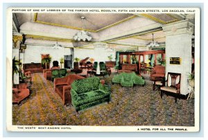 Hotel Rosslyn Portion One Of Lobbies Interior Los Angeles California CA Postcard 