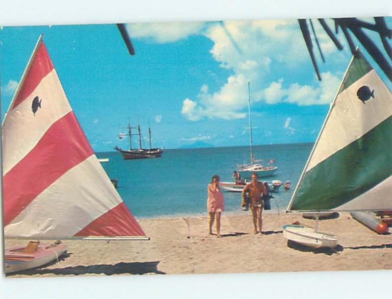 Pre-1980 SMALL SAILBOATS ON THE BEACH Saint Martin Netherlands Antilles G5763