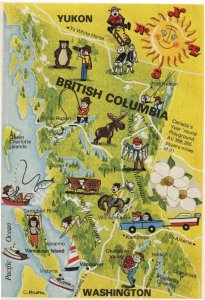 British Columbia Yukon Fishing Canada Year Round Playground Map Postcard