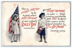 1909 Rally Day Children Flag Drummer Waynesboro Pennsylvania PA Antique Postcard 