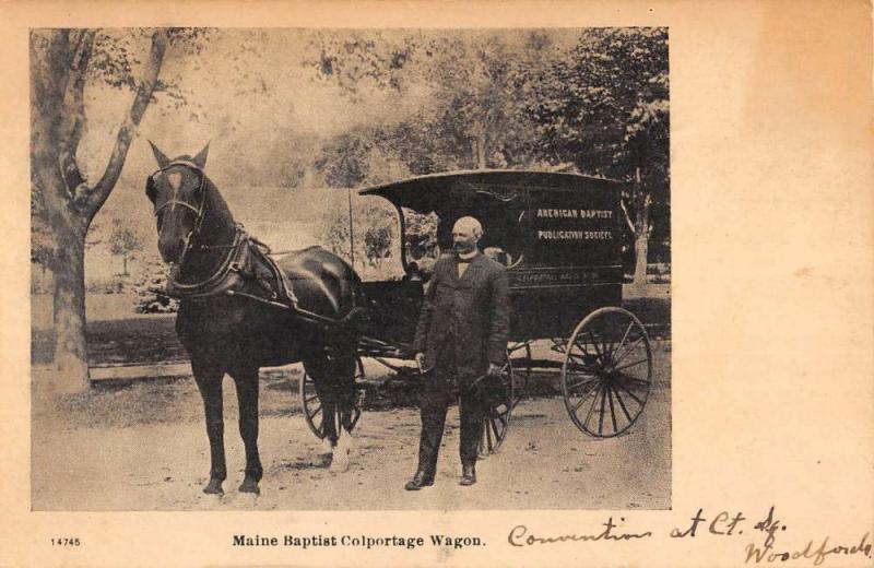 Woodfords Maine Baptist Colportage Horse Wagon Antique Postcard K80689