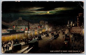 Coney Island New York~Surf Avenue @ Night~Panama Canal~Pabst Hotel~1917 PC