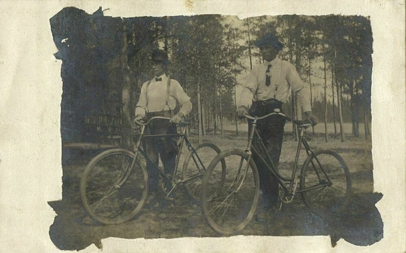 Sebeka, Minnesota, Two Men with their Bike, Bicycle (1909) RPPC Postcard