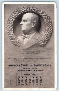 Cedar Rapids Iowa IA Postcard American Trust Savings Bank William McKinley 1912