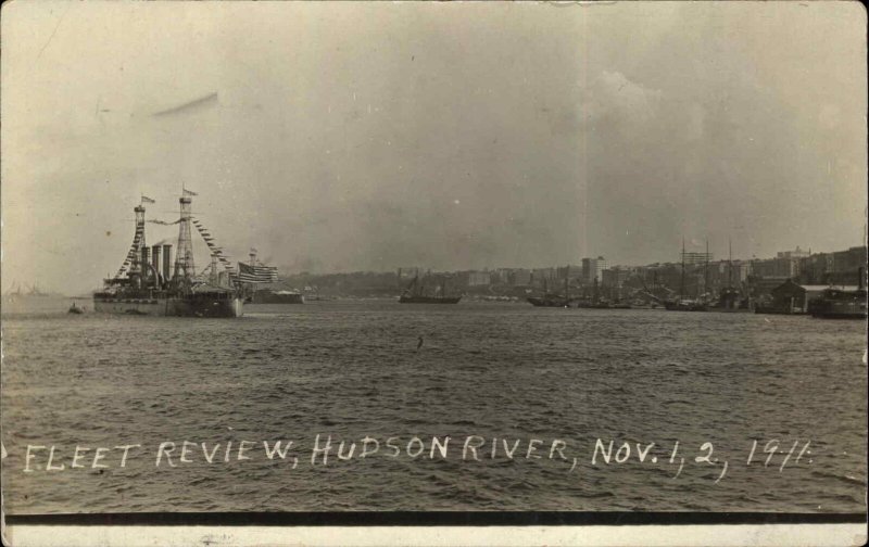 US Navy Naval Battleship Review Hudson River 1911 New York City RPPC