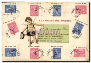 Old Postcard The Sower stamps language 10c 25c Angel