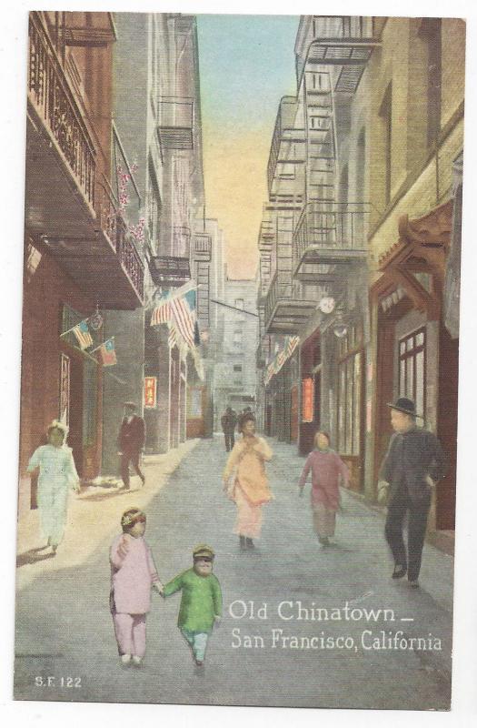 San Francisco CA Old Chinatown Street Scene Vintage Postcard PNC