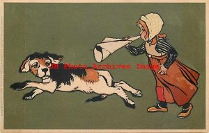 Meissner & Buch No 1242, Young Girl Blowing Horn to Scare a Dog