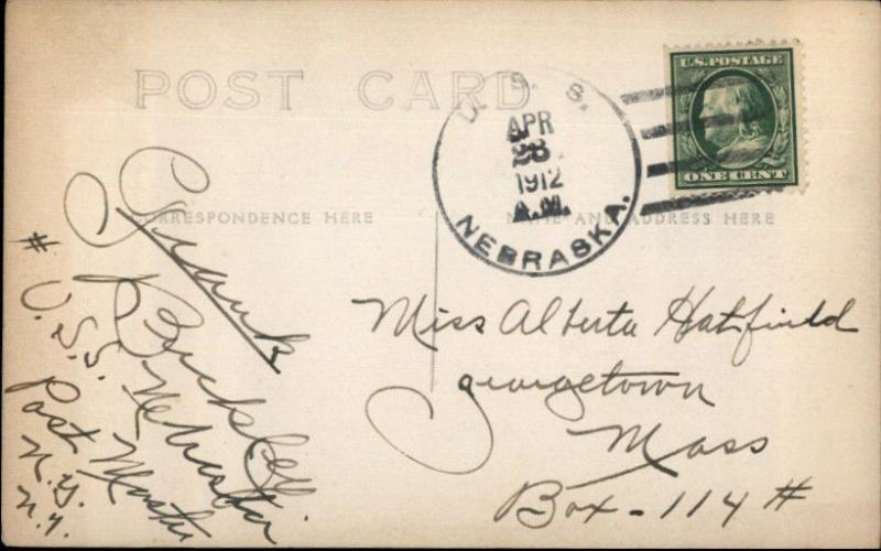 USS Nebraska Naval Ship Cover 1912 From Ship Post Master Range Finder RPPC 