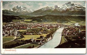 Inssbruck Austria Mountains Buildings River Bridge Postcard