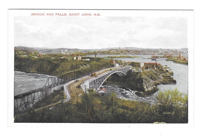 St John Bridge and Falls New Brunswick Canada Vintage Valentine Black Postcard