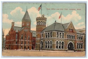 1915 Post Office And City Hall Building Lansing Michigan MI Antique Postcard