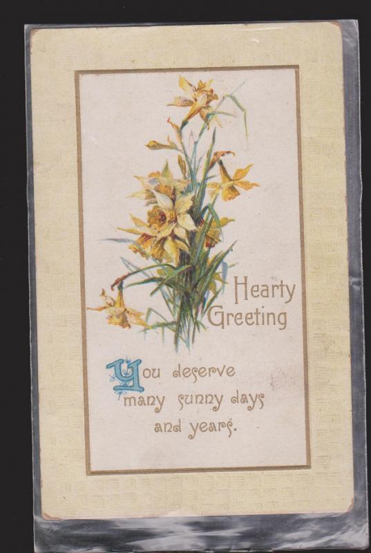 General Greetings - Hearty Greetings Flowers - Used 1912 - Embossed