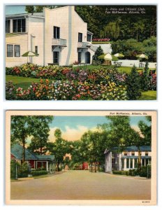 2 Postcards FORT McPHERSON, Atlanta GA ~ OFFICERS CLUB & Patio, Entrance 1940s