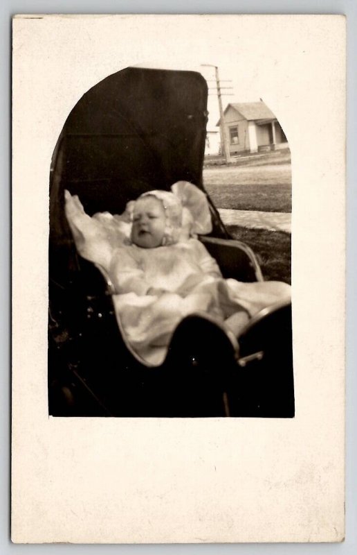 RPPC Cute Baby Lucille In Her Stroller c1910 Real Photo Postcard T23