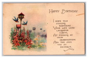 Postcard Happy Birthday Vintage Standard View Card Birdhouses Birds Flowers 