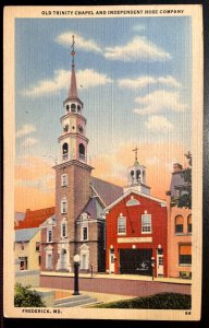 Vintage Postcard 1941 Old Trinity Chapel & Firehouse, Frederick, Maryland (MD)