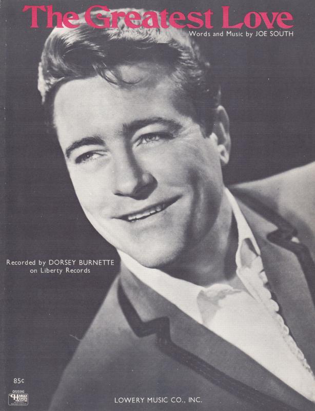 The Greatest Love Dorsey Burnette 1960s Sheet Music