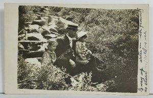 Rppc Man & Children Posing Up Hillside Water Flowing Clear & Cold Postcard O12