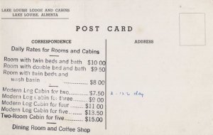 Lake Louise Lodge Alberta Canada Hotel Tariff Price Guide Postcard