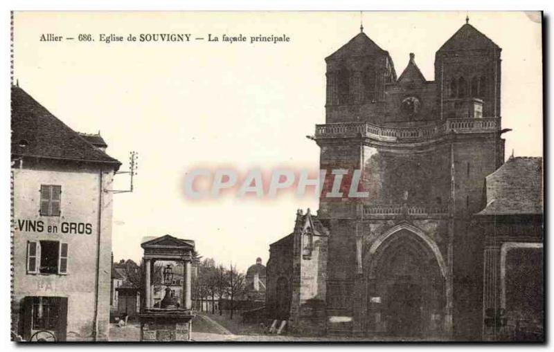 Souvigny Old Postcard Church The main façade