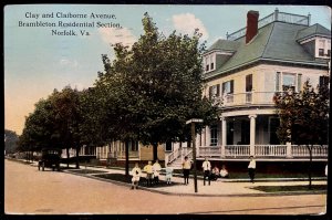Vintage Postcard 1914 Clay & Claiborne Avenues, Brambleton Section, Norfolk, VA