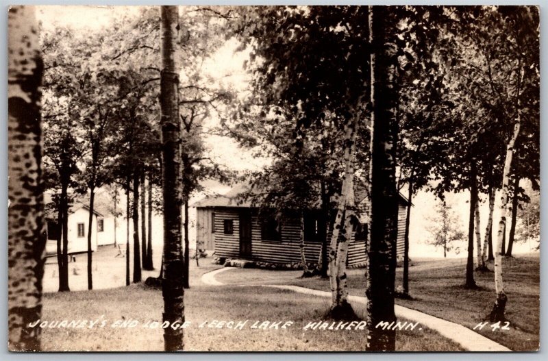 Vtg Walker Minnesota MN Journeys End Lodge Leech Lake 1940s RPPC Postcard