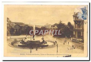 Italy Italia Roma Postcard Old Esedra Fontana dell Terme di Diocleziano e Sta...