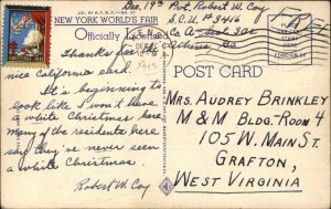 NY World's Fair 1939 Large Letter Linen WWII Correspondence to Grafton WV PC