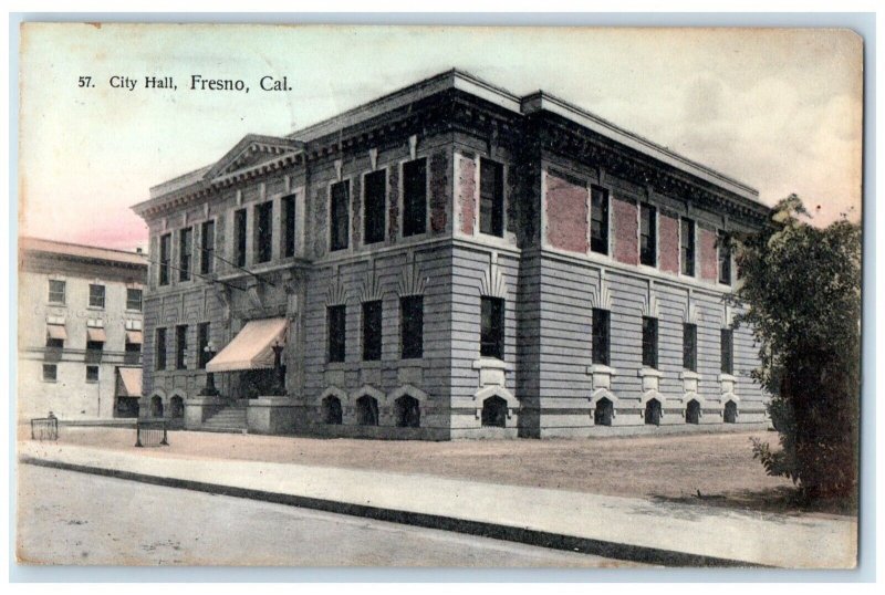 1911 City Hall Exterior Building Fresno California CA Vintage Antique Postcard