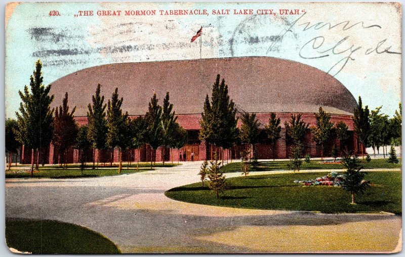 VINTAGE POSTCARD THE GREAT MORMON TABERNACLE IN SALT LAKE CITY UTAH POSTED 1907