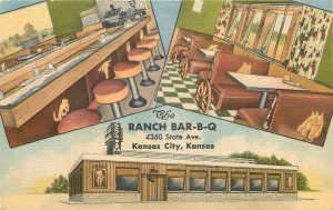 Postcard Kansas City Kansas Ranch Barbecue multi View Teich linen 23-11880