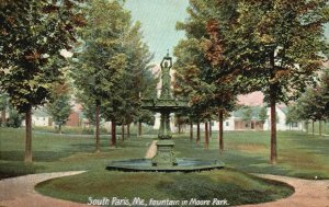 South Paris ME-Maine, Fountain in Moore Park, Vintage Postcard