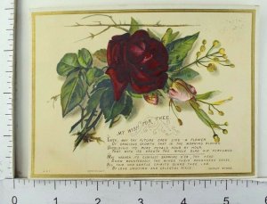1870's-80's Victorian Trade Card Poem My Wish For Thee Red & Pink Roses &X