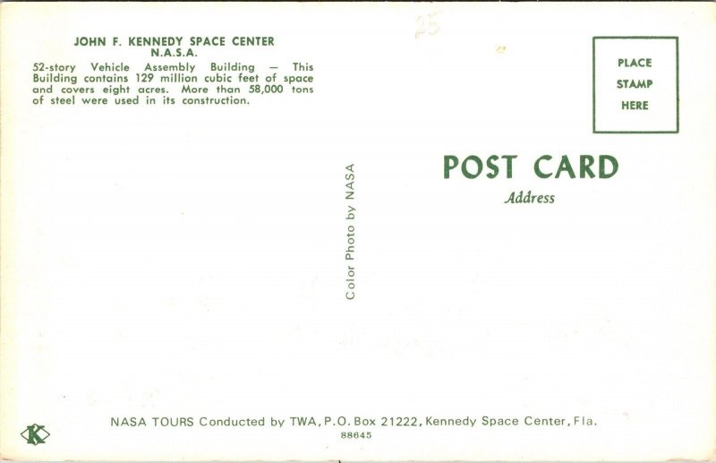 John F Kennedy Space Center NASA Vehicle Assembly Building Postcard VTG UNP  