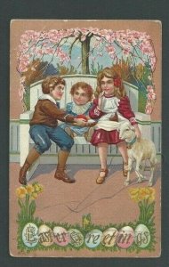 Ca 1909 Post Card Easter Greeting W/Children Multicolored Embossed