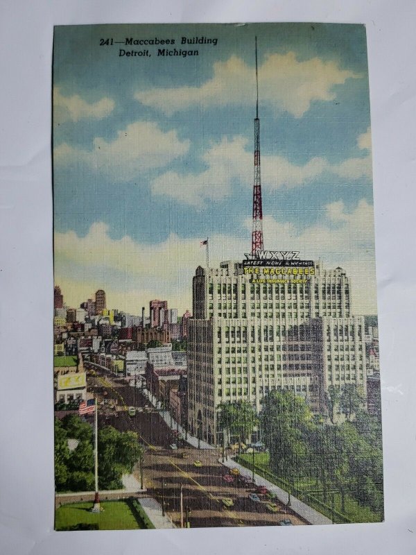 Vintage Postcard Maccabee Building Detroit Michigan Woodward Putnam Linen Unpost