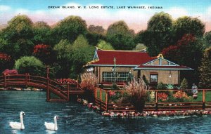 VINTAGE POSTCARD DREAM ISLAND W.E. LONG ESTATE LAKE WAWASEE INDIANA