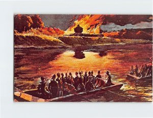 Postcard The burning and evacuation of Fort in 1813, Fort Madison, Iowa