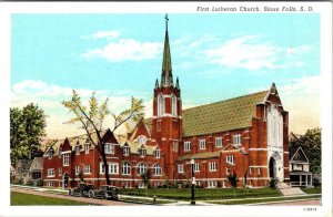 Sioux Falls, SD South Dakota  FIRST LUTHERAN CHURCH  Religion  ca1930's Postcard