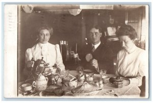 1912 Tea Time Dining Room Interior Lackawanna Buffalo NY RPPC Photo Postcard 