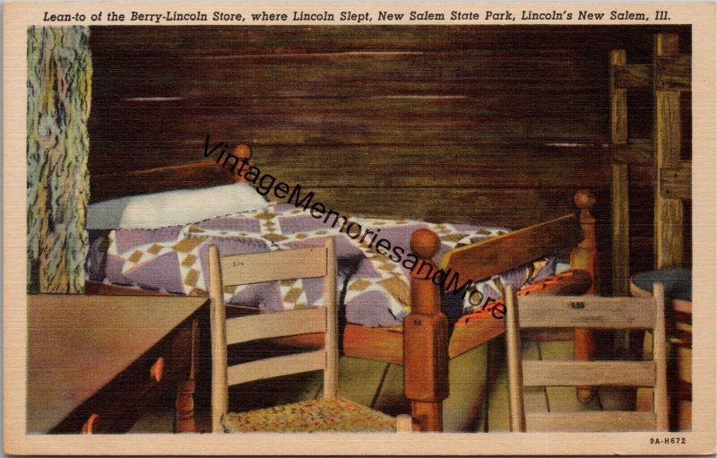 Where Lincoln Slept New Salem State Park Illinois Postcard PC325