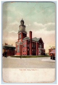 Valley Falls Rhode Island RI Postcard Town Hall Building Street View c1905