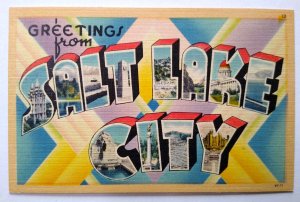 Greetings From Salt Lake City Utah Large Big Letter Linen Postcard Tichnor