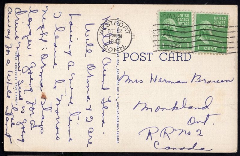 Connecticut BRIDGEPORT Post Office - pm1945 - LINEN