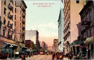 Spring Street Near Fourth, Los Angeles CA Vintage Postcard I50