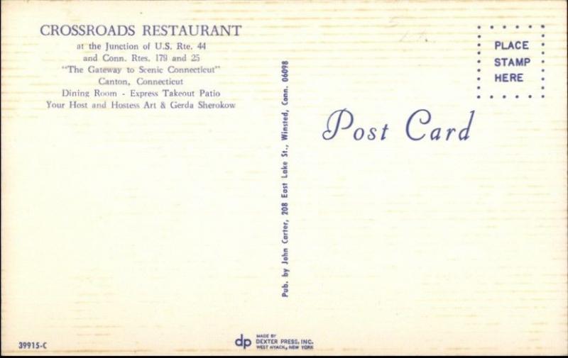 Canton CT Crossroads Restaurant Rte 44 Postcard